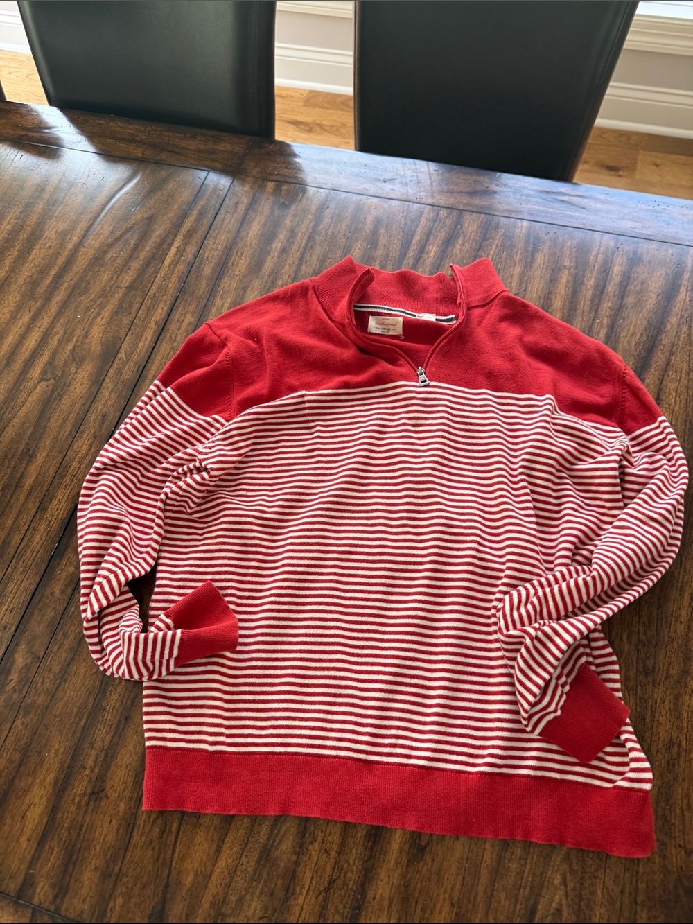 Red and White Striped Half-Zip Sweater. Nice four season weight.